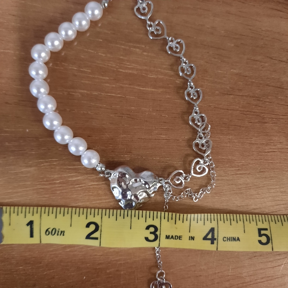 Heart Pearl Necklace Silver - Picture 6 of 7